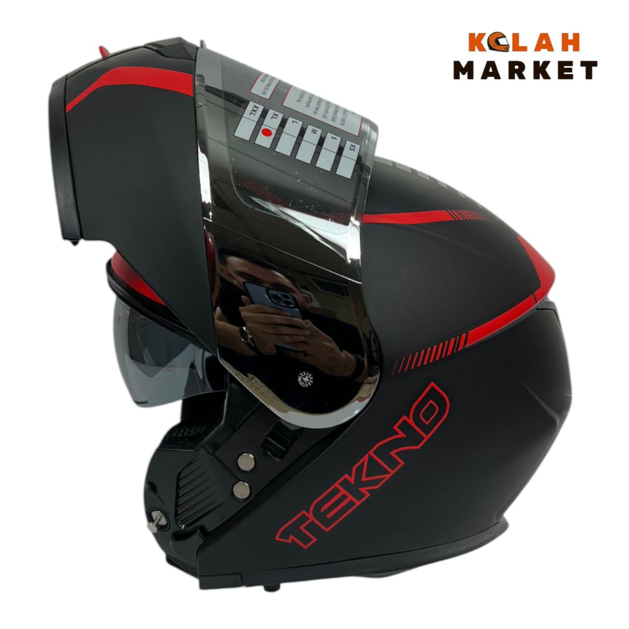 کلاه کاسکت فک متحرک تکنو Tekno مشکی قرمز - Image 4