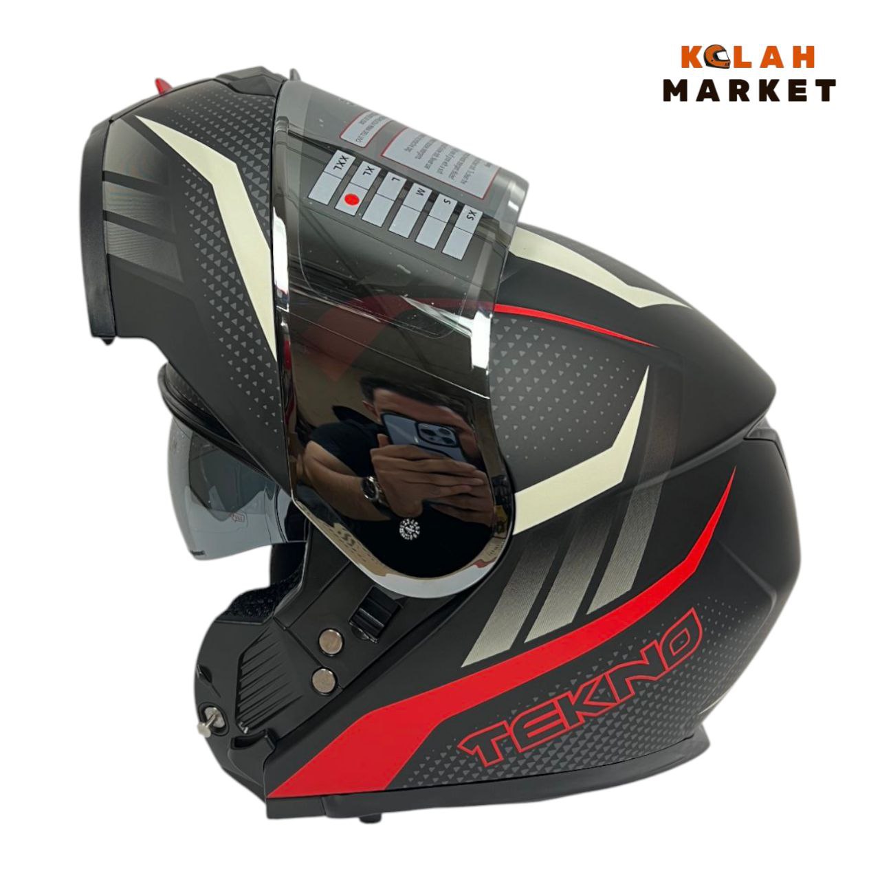 کلاه کاسکت فک متحرک تکنو Tekno مشکی سفید قرمز - Image 5