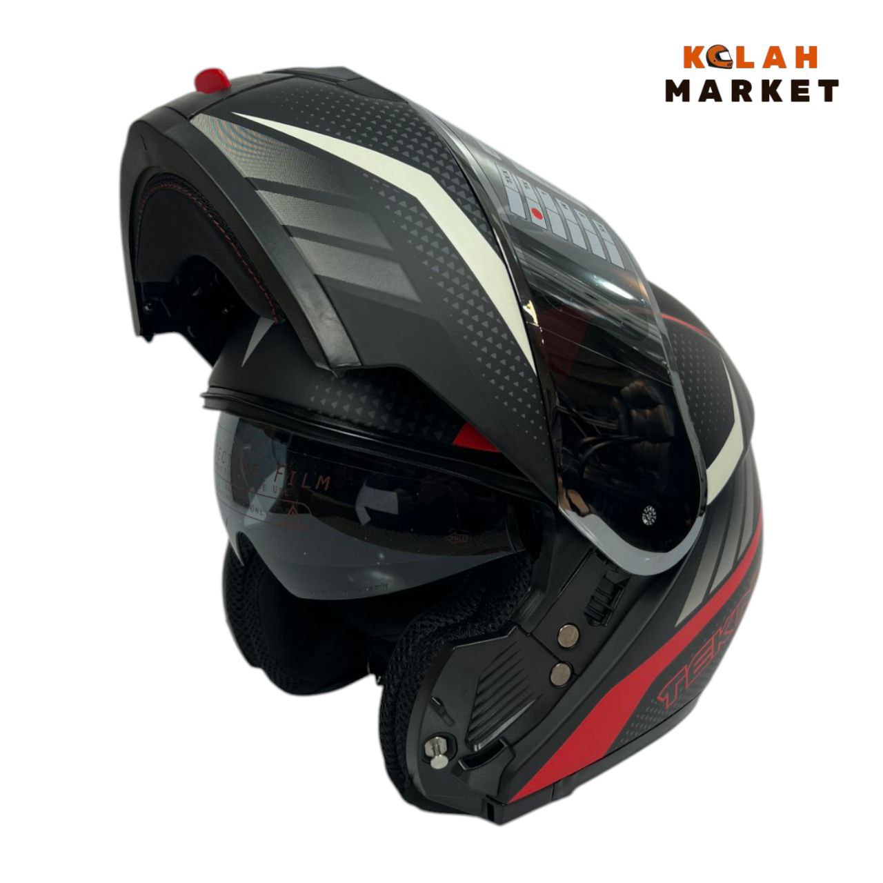 کلاه کاسکت فک متحرک تکنو Tekno مشکی سفید قرمز - Image 7
