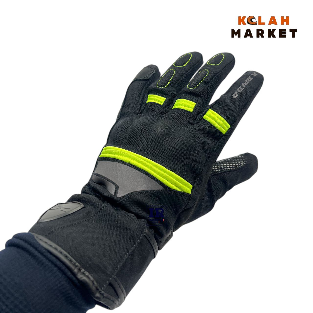 تصویر قیمت و خریددستکش زمستانی موتور سواری راپیدو rapido مشکی فسفری ریسی - کلاه مارکت 