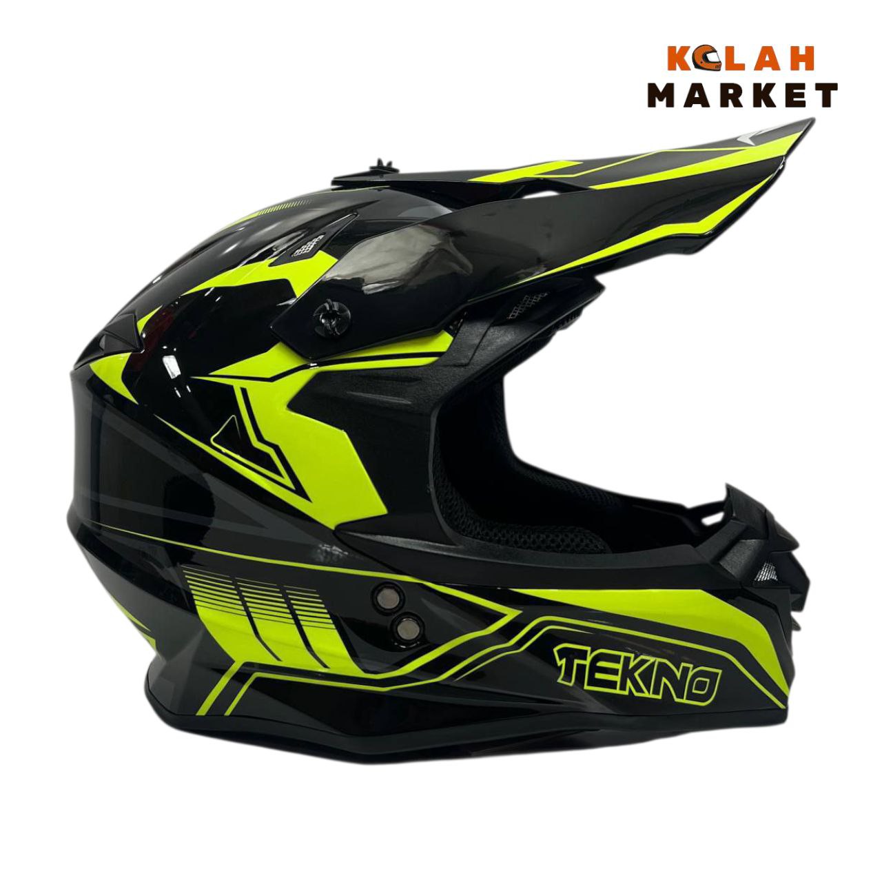 کلاه کاسکت کراسی Tekno تکنو مشکی فسفری براق - Image 5