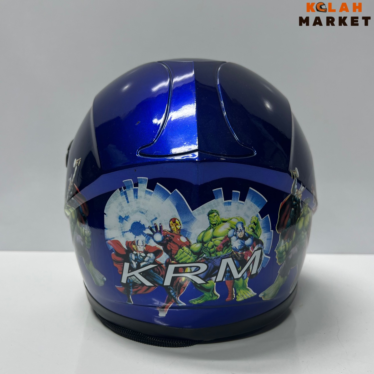 کلاه کاسکت بچگانه فک ثابت gengle شال دار آبی طرح ironman - Image 4