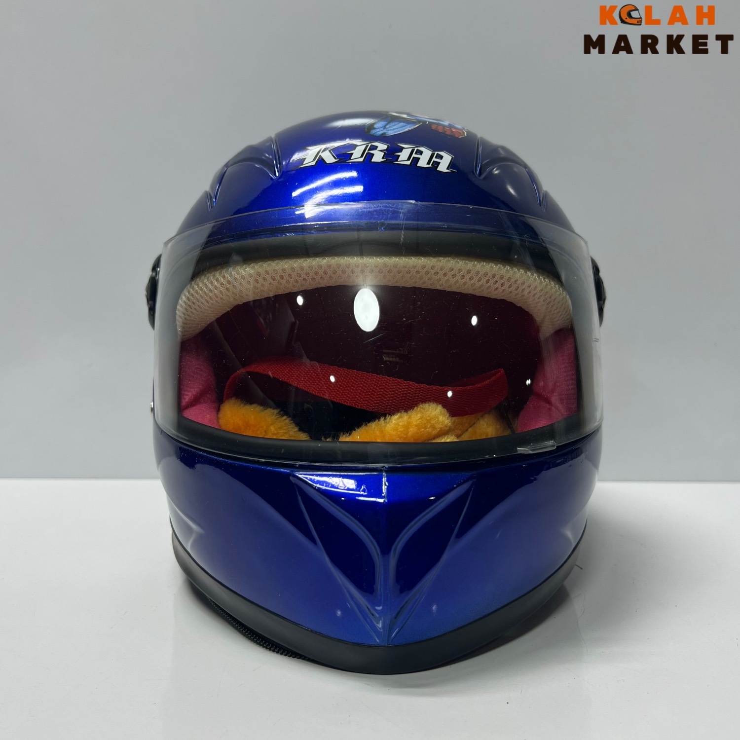 کلاه کاسکت بچگانه فک ثابت gengle شال دار آبی طرح ironman - Image 2