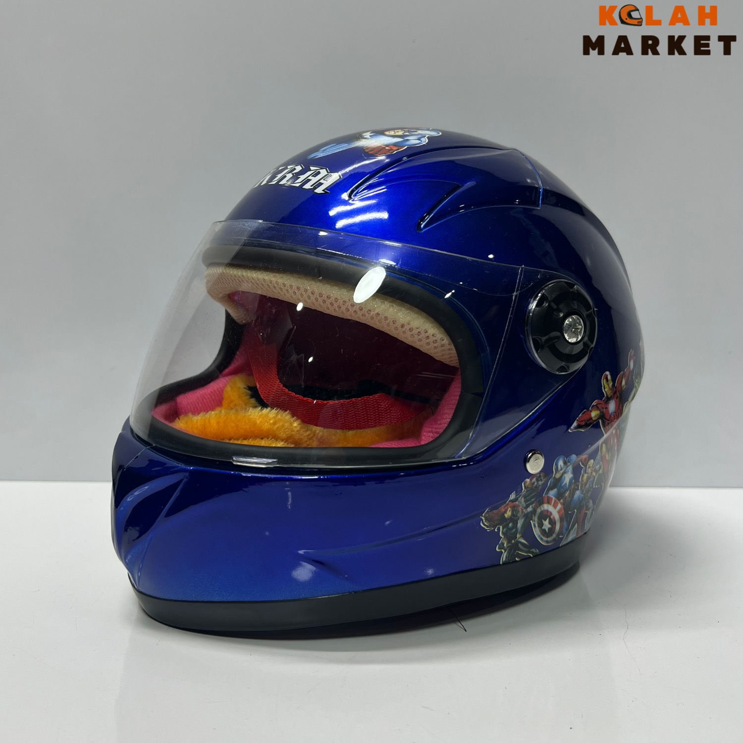 کلاه کاسکت بچگانه فک ثابت gengle شال دار آبی طرح ironman - Image 6