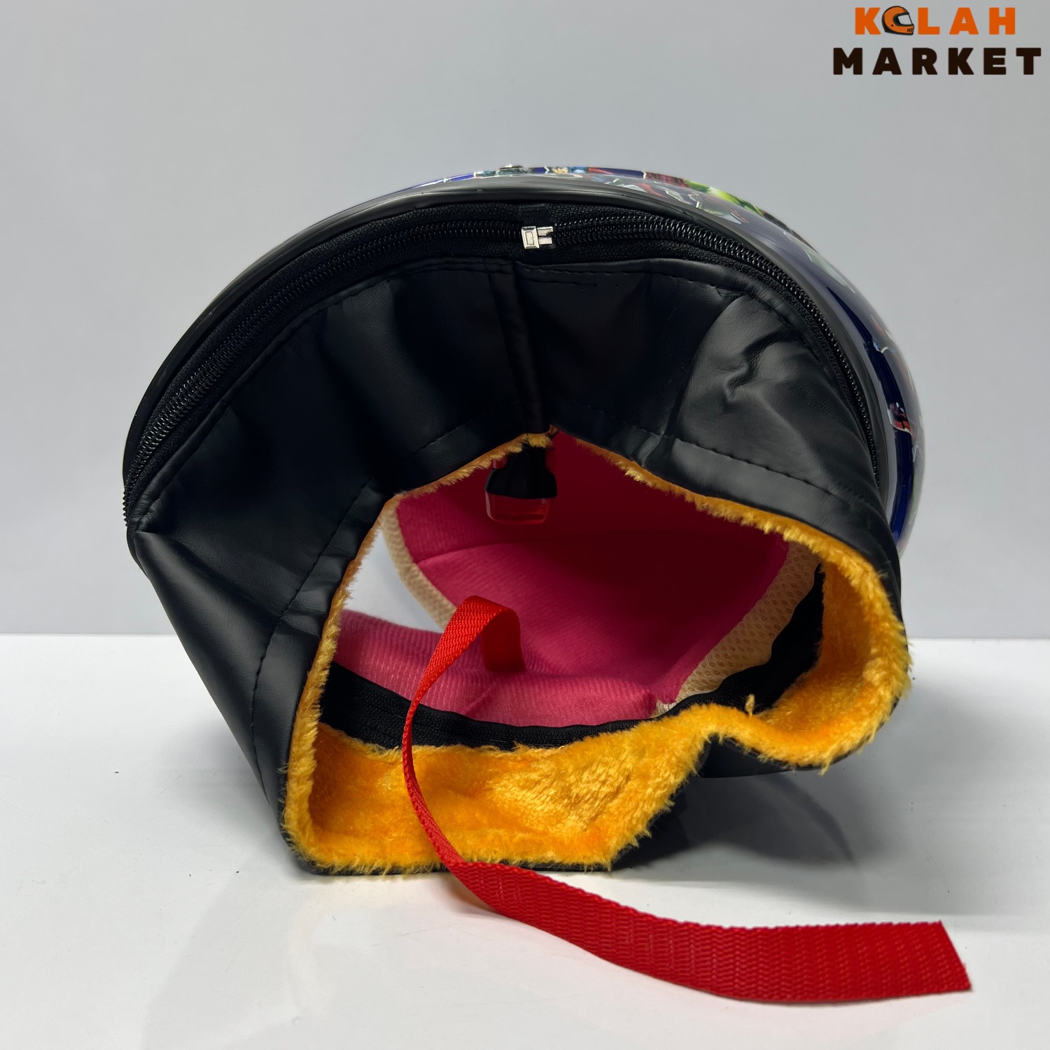 کلاه کاسکت بچگانه فک ثابت gengle شال دار آبی طرح ironman - Image 5